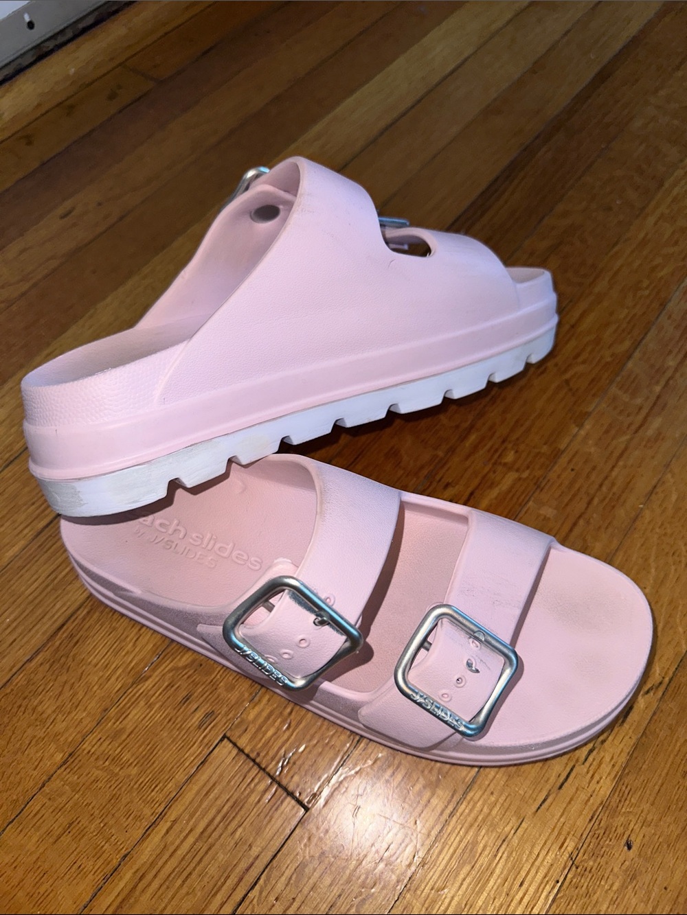 beach slides by J/slides Women's sz 9 Double-Buckle Slide Sandals Pink